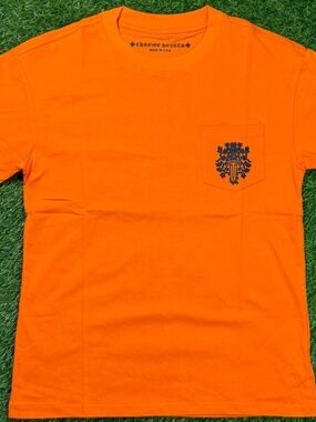 Chrome Hearts Kids Bright Orange Pocket Tee with Black Crest